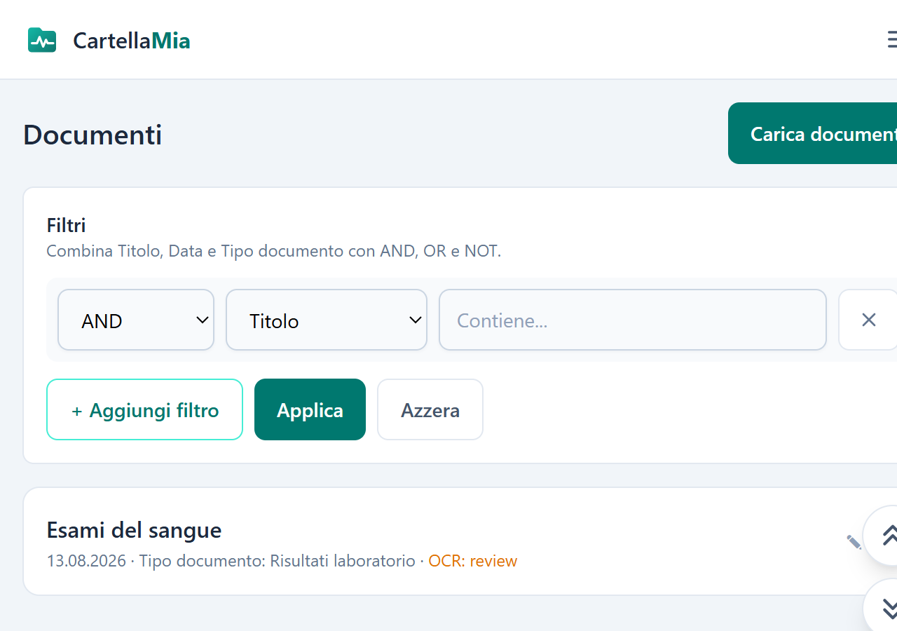 Archivio documenti e stato OCR in CartellaMia