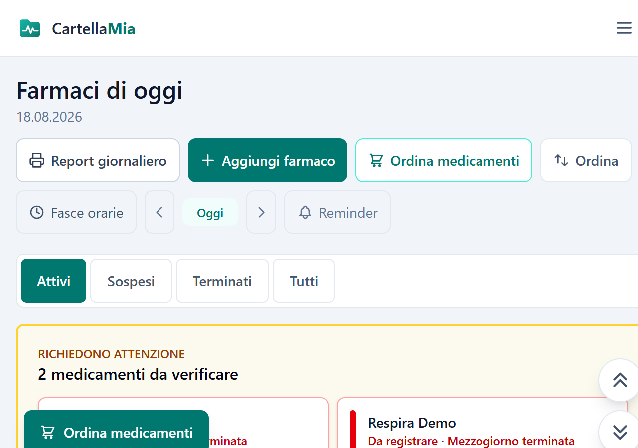 Piano giornaliero dei farmaci in CartellaMia